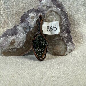 Handmade Wire Wrapped Copper & Ocean Jasper Crystal Boho Pendant Jewelry